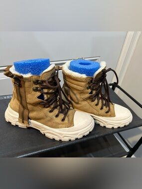 UGG Tan Lace-Up Faux Shearling Winter Boots